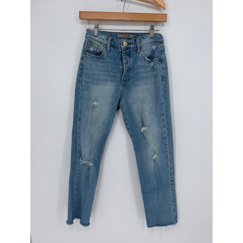 Joe's Jeans Straight Leg 26 Blue Distressed Raw Hem Button Fly Y2K Streetwear
